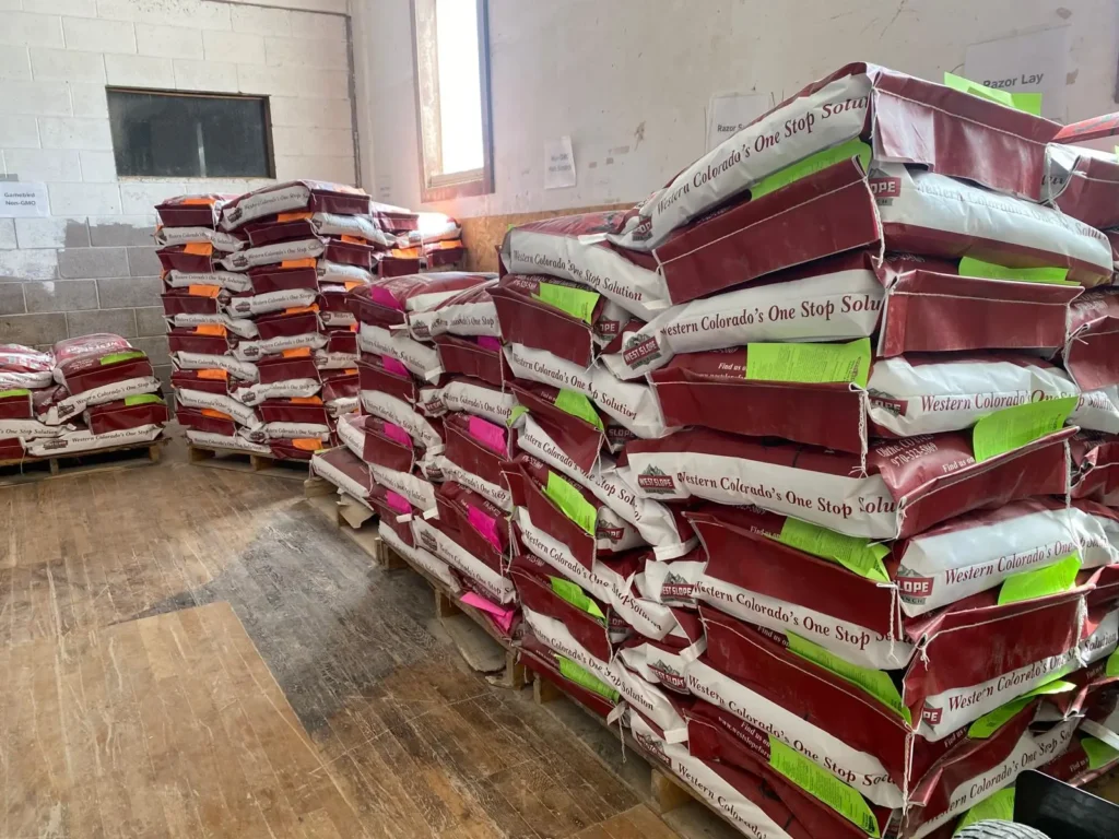 Home 7 Quality bagged grain and animal nutrition products ready for pickup at West Slope Farm & Ranch feed store Delta CO.